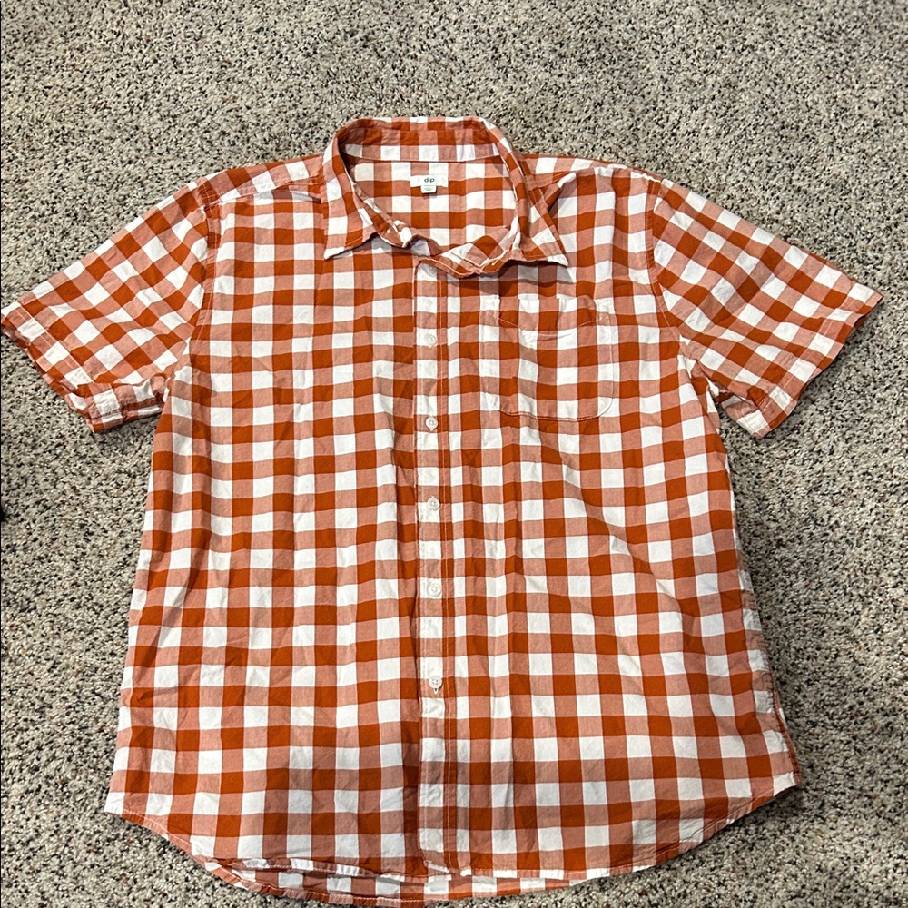 dip Men's Orange and White Checkered Shirt